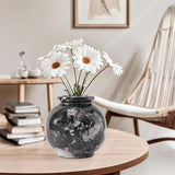 Marble Flower Vase 5 Inch Black Handmade Decorative Fresh Flowers Vases for Office Table Centerpiece - Small Stone Vases for Living Room, Home and Kitchen Decor