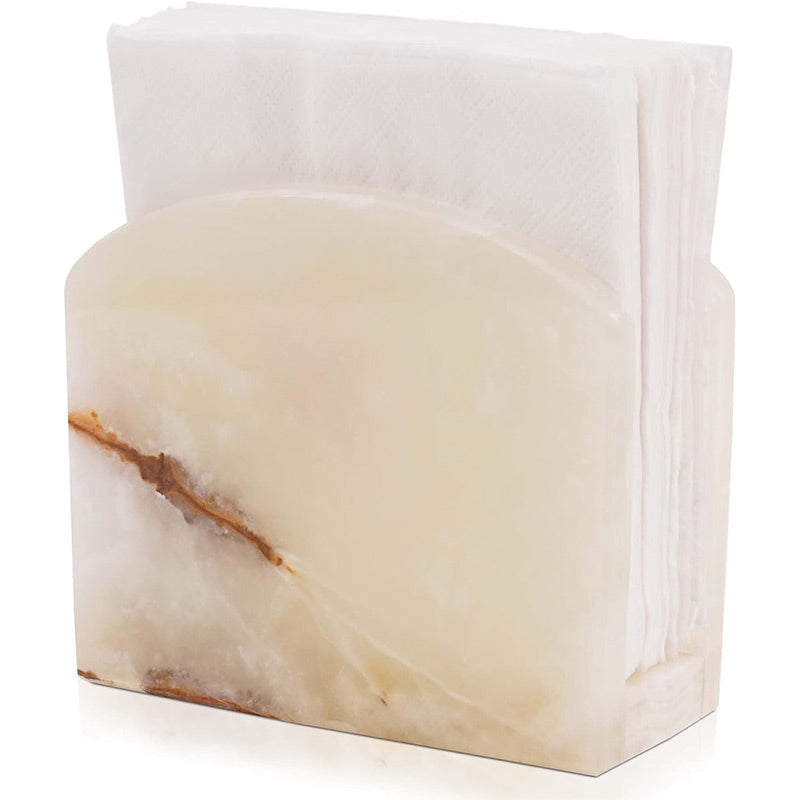 Marble Napkin Holder White onyx Stone Organizer for Tissue Paper & Cocktail Napkins, Coffee Bar Table