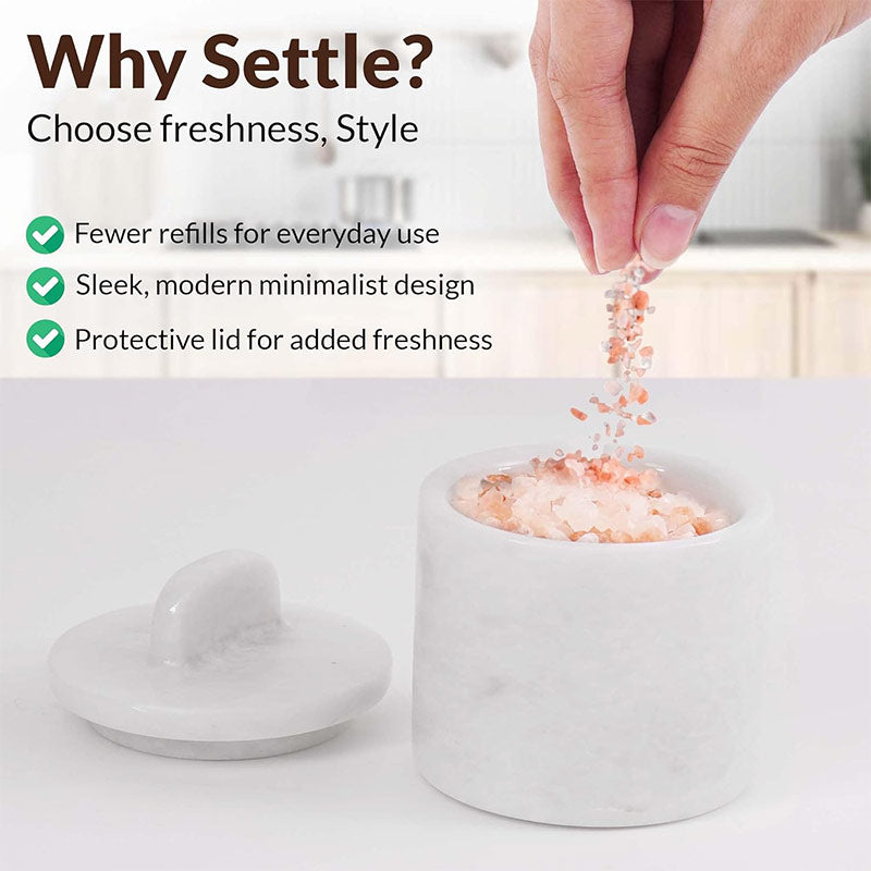 Marble Salt Cellar With Lid Storage Jar for Salt, Sugar Spices