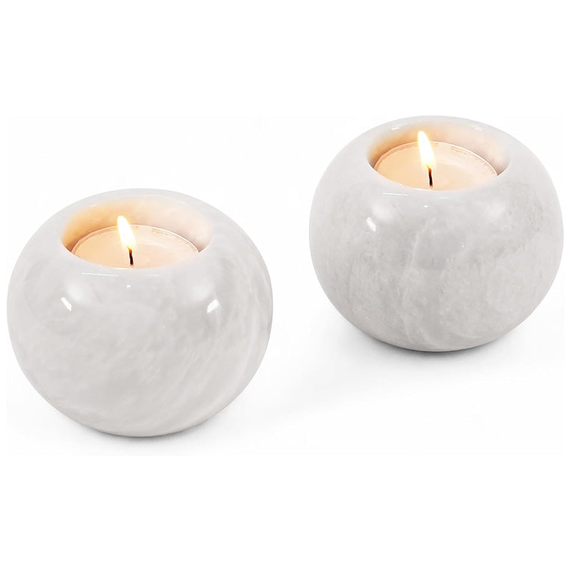 Marble Tealight Candle Holder Set of 2 — Decorative Centerpiece Candle Holder in 3 Sizes & 6 Stone Colors
