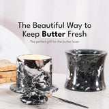 Marble Butter Dish with Lid – French Butter Keeper Crock for Countertop Storage