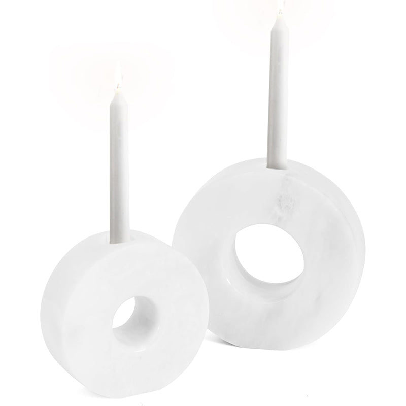 Marble Candle Holders 5 Inch Stone Candlestick Stand Set of 2 for Rustic