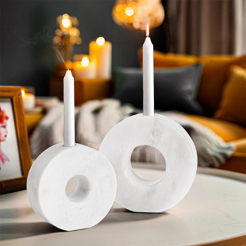 Marble Candle Holders 5 Inch Stone Candlestick Stand Set of 2 for Rustic
