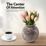 Marble Flower Vase 5 Inch Black Handmade Decorative Fresh Flowers Vases for Office Table Centerpiece - Small Stone Vases for Living Room, Home and Kitchen Decor