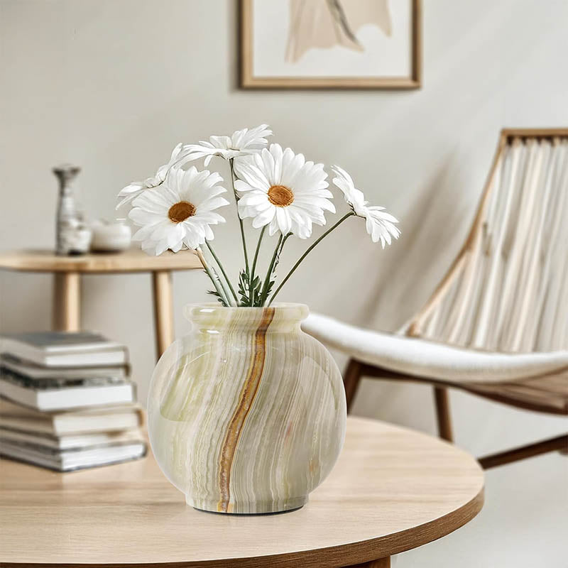 Marble Flower Vase — Round Stone Globe Vase for Centerpieces in 6 Natural Stone Colors