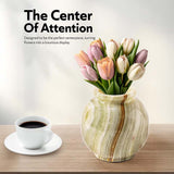 Marble Flower Vase 5 Inch Black Handmade Decorative Fresh Flowers Vases for Office Table Centerpiece - Small Stone Vases for Living Room, Home and Kitchen Decor