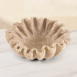 Travertine Ruffle Bowl – Hand-Carved Scalloped Decorative Bowl for Fruit, Keys & Tabletop