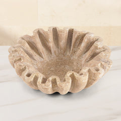 Travertine Ruffle Bowl – Hand-Carved Scalloped Decorative Bowl for Fruit, Keys & Tabletop