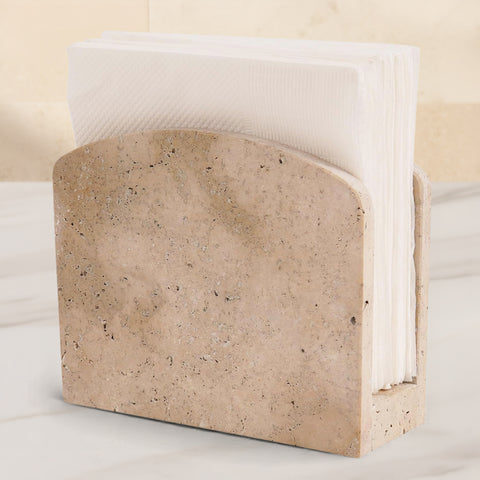 Travertine Napkin Holder – Natural Marble Napkin Organizer for Kitchen, Bathroom & Tabletop