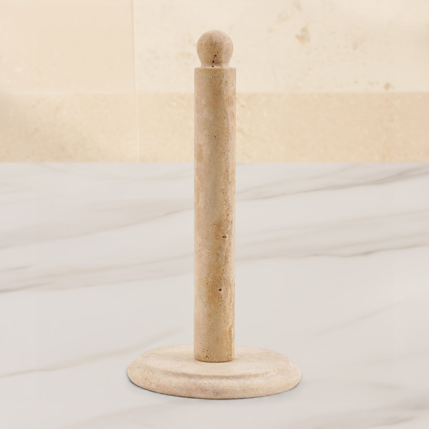 Travertine Marble Paper Towel Holder – Freestanding Natural Stone Roll Stand for Kitchen & Bathroom