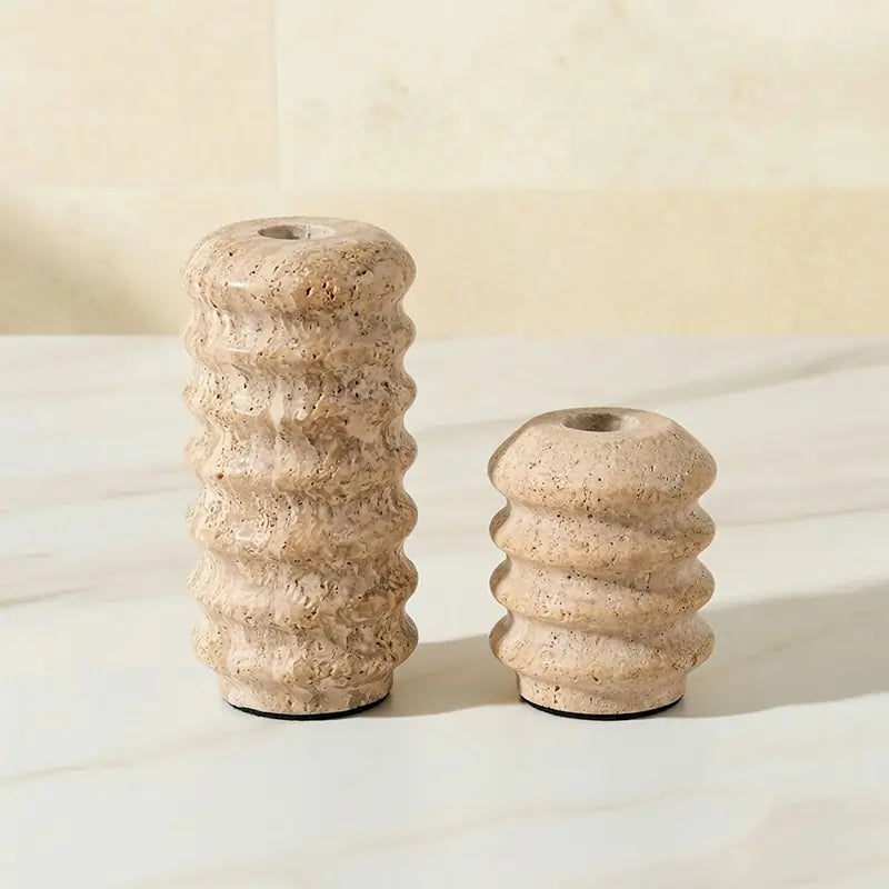 Travertine & Marble Candle Holder – Natural Stone Candlestick for Centerpieces, Dining & Home Decor