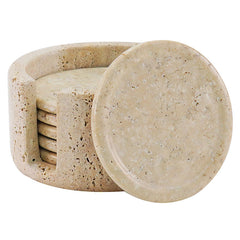 Travertine Round Coasters Set of 6 for Home & Kitchen -  Coaster Holder Home Décor