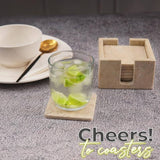 Travertine Square Coaster Set with Holder for Coffee Table & Bar Décor - Drink Coasters