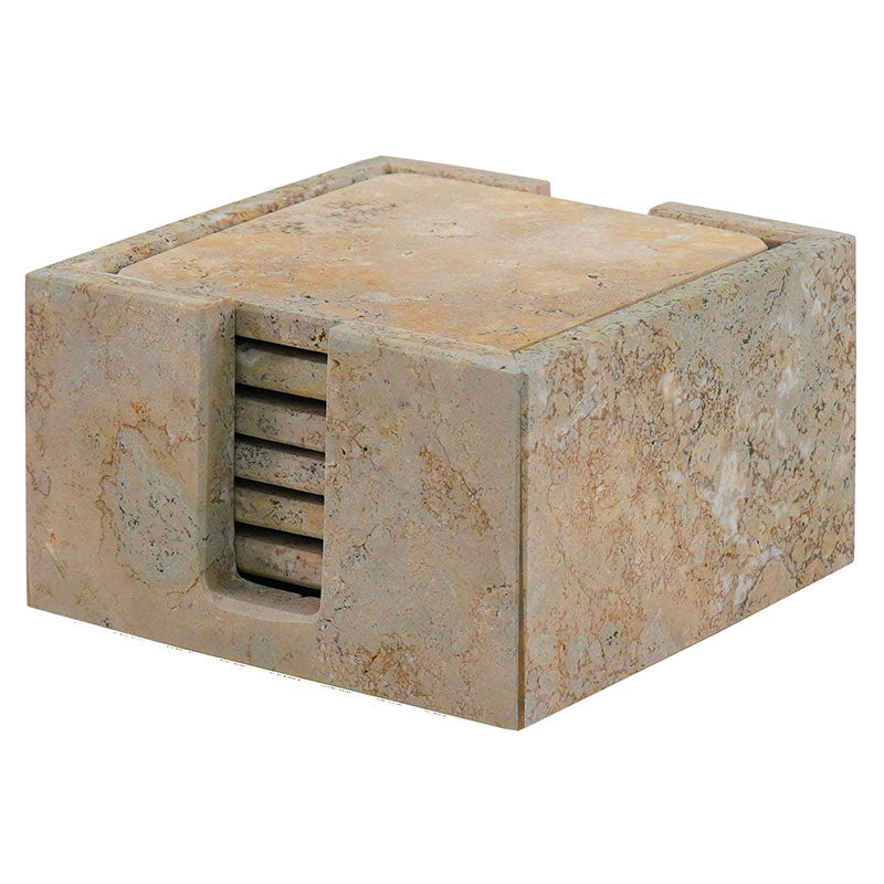Travertine Coaster Set of 6 — Natural Stone Drink Coasters with Marble Coaster Holder or Coaster Plates