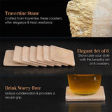 Travertine Square Coaster Set with Holder for Coffee Table & Bar Décor - Drink Coasters