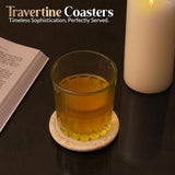 Travertine Round Coasters Set of 6 for Kitchen Home - Coasters for Coffee Table Bar