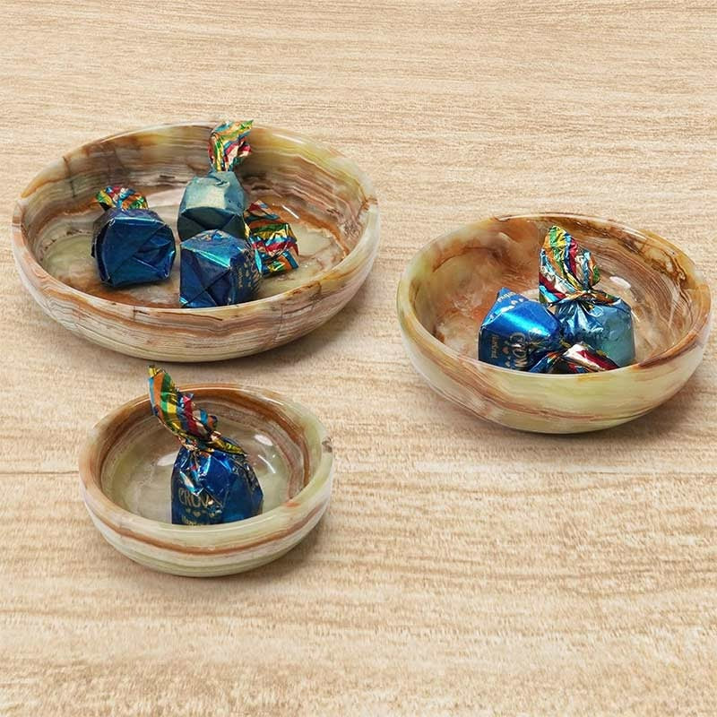Marble Bowls Set of 3 Small Decorative Mixing Plates and Bowl for Dark Soy Sauce Serving, Storage & Kitchen Essentials - Stone Dishes Sets for Dining Table Decor