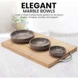 Marble Bowls Set of 3 Small Decorative Mixing Plates and Bowl for Dark Soy Sauce Serving, Storage & Kitchen Essentials - Stone Dishes Sets for Dining Table Decor
