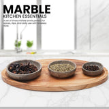 Marble Bowls Set of 3 Small Decorative Mixing Plates and Bowl for Dark Soy Sauce Serving, Storage & Kitchen Essentials - Stone Dishes Sets for Dining Table Decor