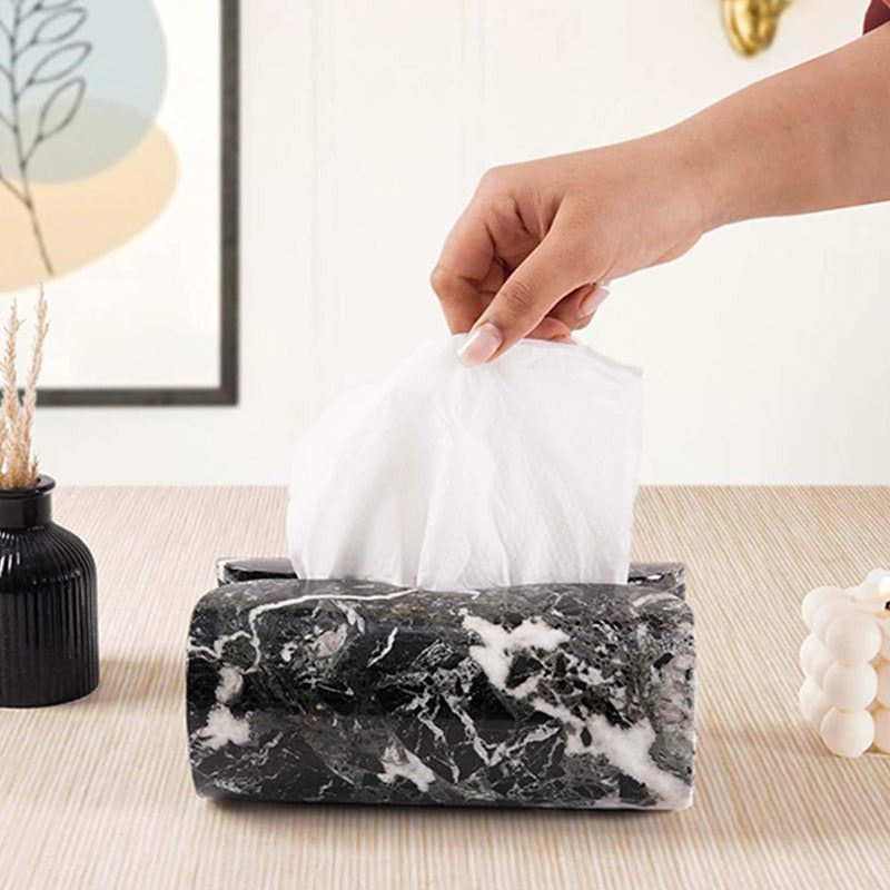 Marble Tissue Box Cover  Rectangle Stone Holder for Facial Tissues and Paper Napkin - Decorative Countertop Organizer for Bathroom, Office, Aesthetic Room & Home Decor