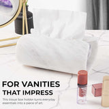 Marble Tissue Box Cover  Rectangle Stone Holder for Facial Tissues and Paper Napkin - Decorative Countertop Organizer for Bathroom, Office, Aesthetic Room & Home Decor