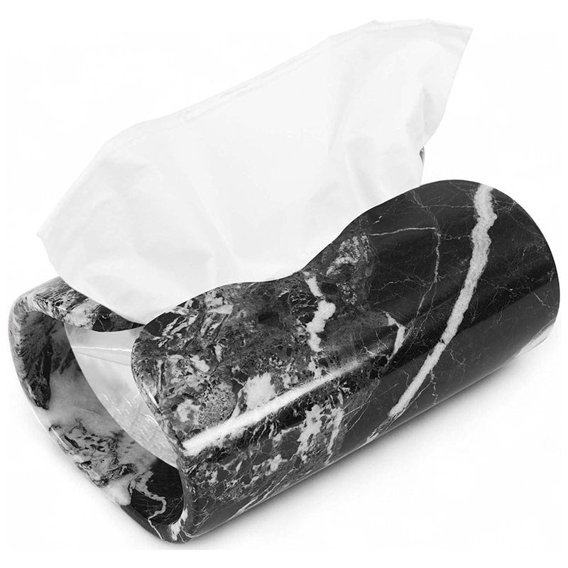 Marble Tissue Box Cover  Rectangle Stone Holder for Facial Tissues and Paper Napkin - Decorative Countertop Organizer for Bathroom, Office, Aesthetic Room & Home Decor