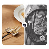Beige marble chopstick rests used as knife rest and fork rest on wooden dining table beside pasta dish — marble knife rest keeps cutlery off table surface compared to cutlery resting directly on plate — natural stone dining accessory by Speshstones