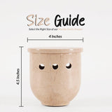 Size guide showing beige marble garlic keeper dimensions — body height and width with dome lid — natural stone garlic storage container by Speshstones