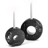 Front view of 5-inch black marble candle holders set of 2 by Speshstones