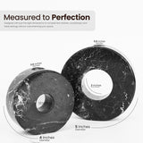 Size chart showing 5-inch height and diameter of black marble candle holders