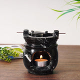 Black Marble Candle-powered oil burner with felt bottom base and tealight inside