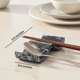 Size guide showing black marble chopstick rests — 3.5 inch length and 0.6 inch width — natural stone chopstick holder and knife rest set of 2 by Speshstones