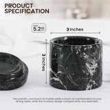 Size guide showing measurements of  black marble salt and pepper containers