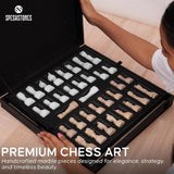 Foam-lined storage box for marble chess pieces and extra queens