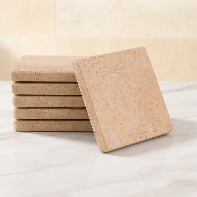 Travertine Square Coasters for Coffee Mug & Home Décor -Coasters Set of 6 for Bar Décor