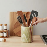 Travertine & Marble Kitchen Utensil Holder — Natural Stone Countertop Organizer & Flower Vase