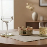 Travertine Round Coaster Set of 6 with Holder — Natural Stone Drink Coasters & Home Decor