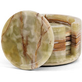 Travertine Round Coaster Set of 6 with Holder — Natural Stone Drink Coasters & Home Decor
