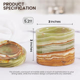 Size guide showing measurements of  green marble salt and pepper containers