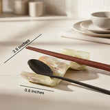 Size guide showing green onyx marble chopstick rests — 3.5 inch length and 0.6 inch width — natural stone chopstick holder and knife rest set of 2 by Speshstones