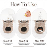 Step-by-step guide showing how to use the oceanic marble oil burner with candle and wax melts