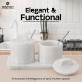 Marble salt and pepper holder for kitchen, countertop or coffee station in white