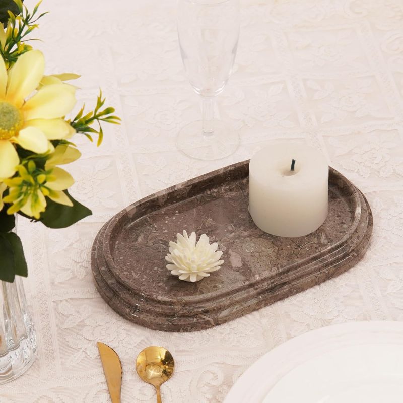 Decorative marble tray in oceanic used as a candle holder or coffee table centerpiece