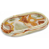Marble Oval Tray for perfume, jewelry, and candle display on dining or bathroom countertop in green with white background