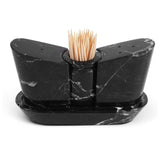 Marble salt and pepper shakers set with tray and holder in black