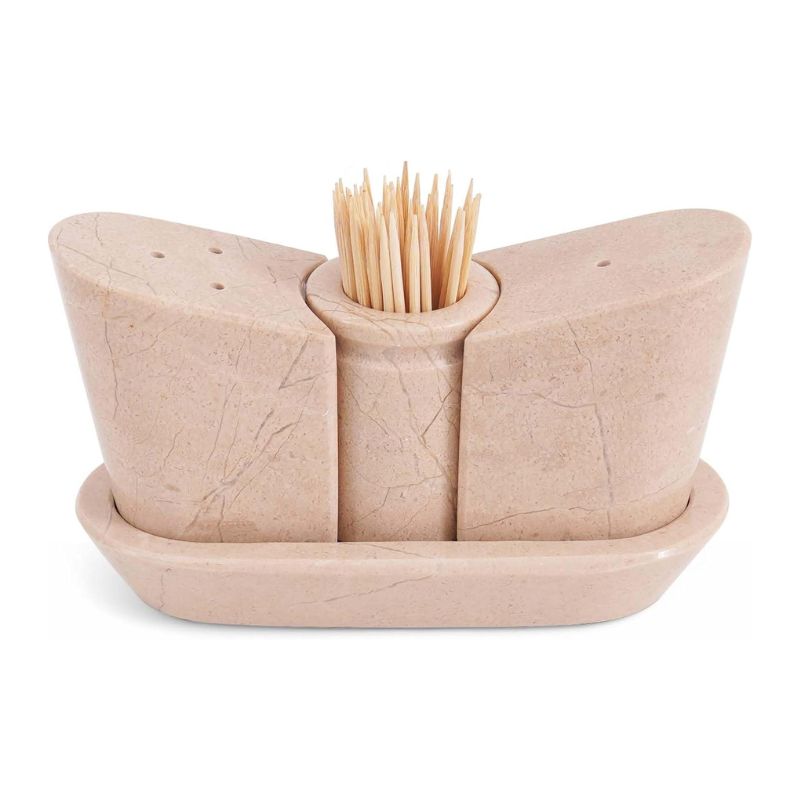 Marble salt and pepper shakers set with tray and holder in verona