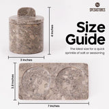 Size chart for oceanic marble salt cellar with 2 jars and tray included