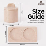 Size chart for verona marble salt cellar with 2 jars and tray included
