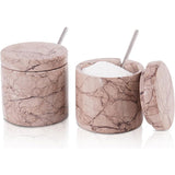 marinara marble salt and pepper container set of 2 with lids and spoons on white background