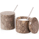 oceanic marble salt and pepper container set of 2 with lids and spoons on white background